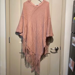 Mauve / Pink fringe knit poncho